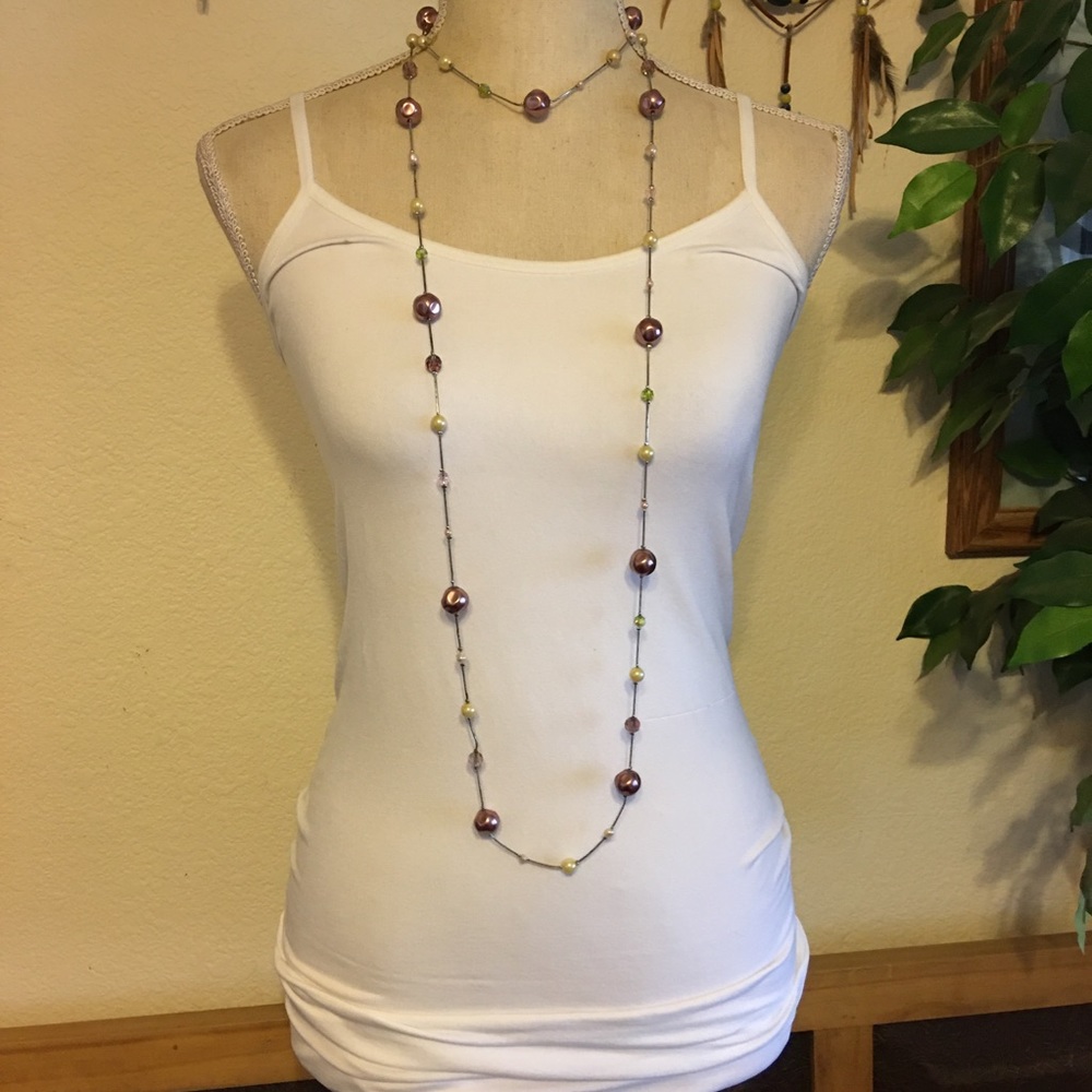 Glass bead accent silver snake chain necklace - Picture 3 of 9